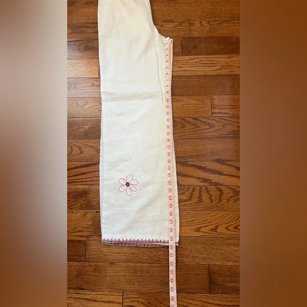 Vintage- Willi Smith White Linen Embroidered Flower Zipper On The Side Sz 4 - Picture 9 of 10